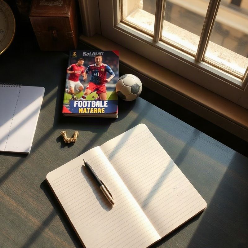 Libreta de redacción y programa de partido sobre un escritorio